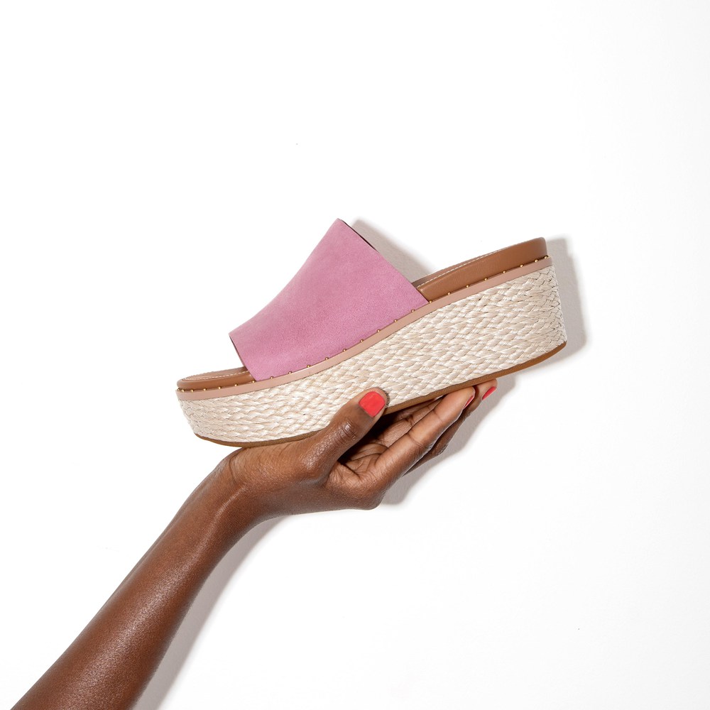 Fitflop Womens Wedge Pink - Eloise Espadrille Suede Slides - WF5281673